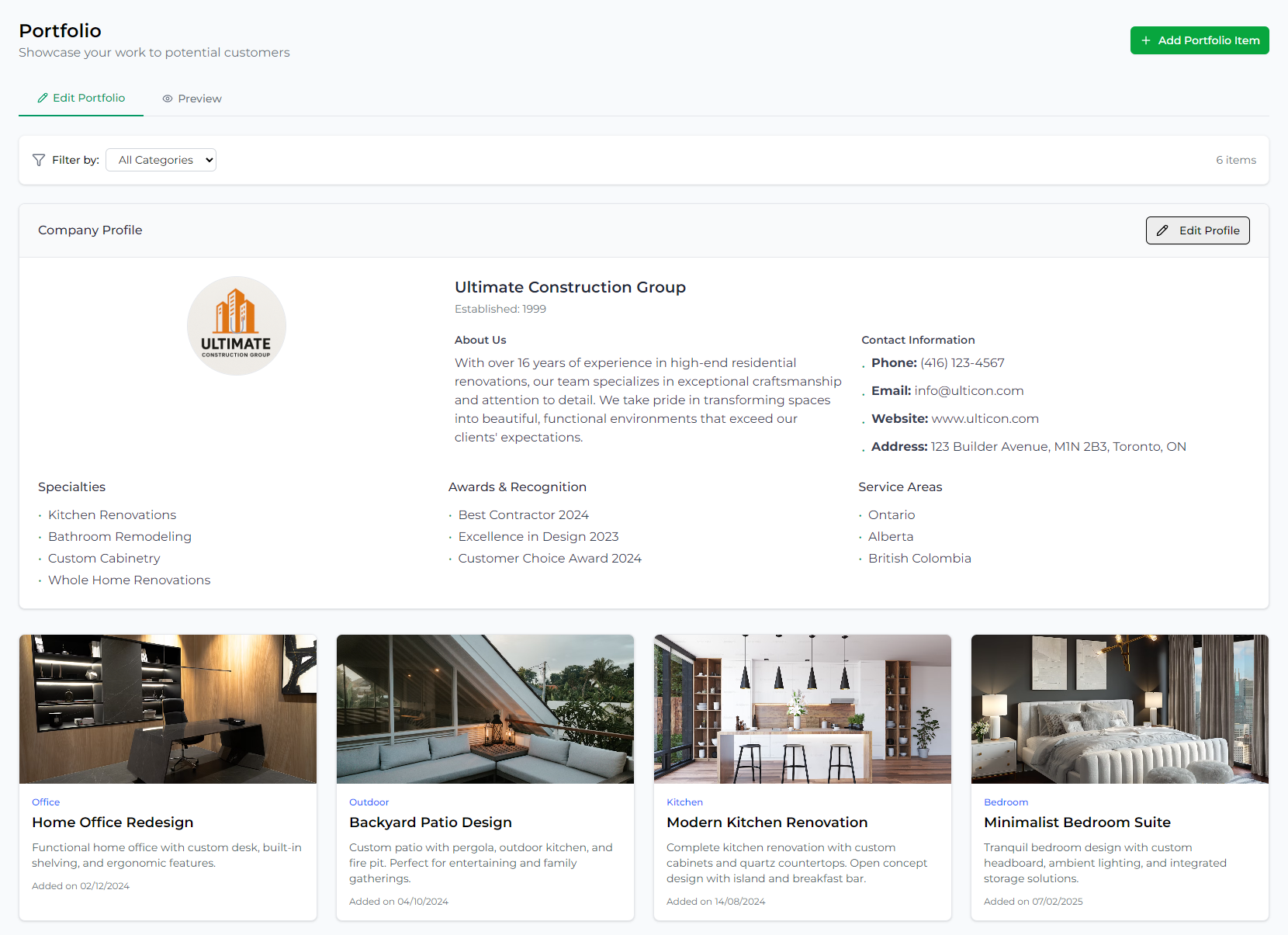 Maison vendor portal showing vendor profile management page